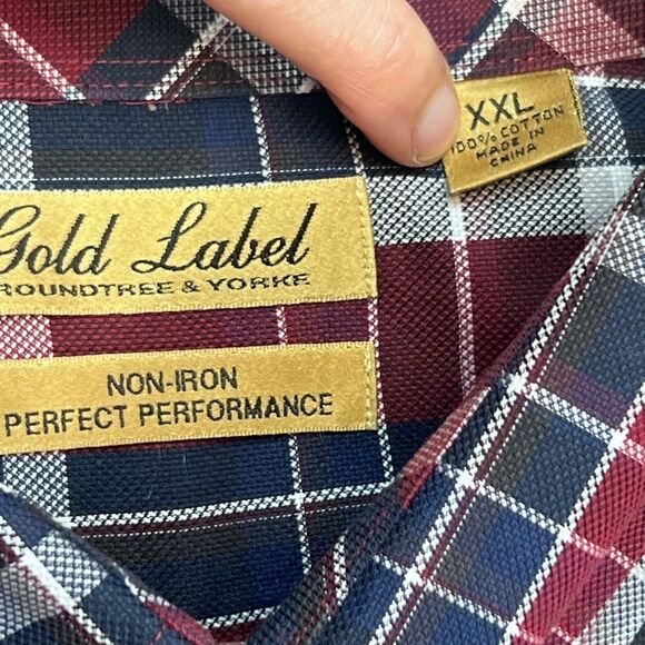 Gold Label Shirt Button Down Men's XXL Long Sleeve Cotton  Plaid Red - Picture 9 of 10